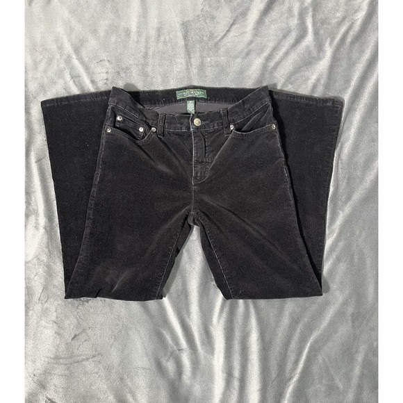 Lauren Ralph Lauren Pants Womens 4 Black Corduroy Straight Leg Mid Rise Petite - Picture 10 of 12